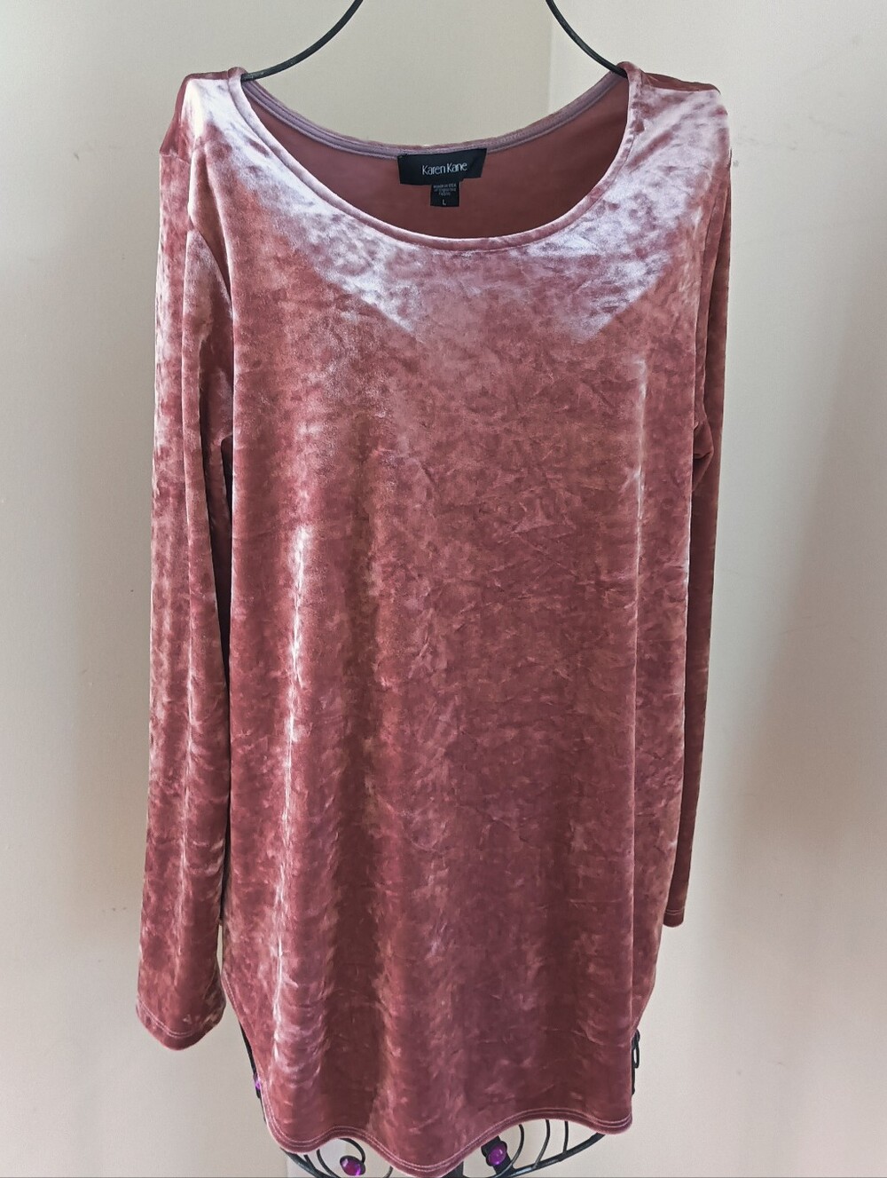 Karen Kane Crushed Velvet Long Sleeve Top Size L Dusty Rose - Picture 6 of 14